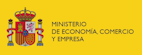 Sobre fondo amarillo el escudo de España. A su derecha el texto «Ministerio de Economía, Comercio y Empresa»